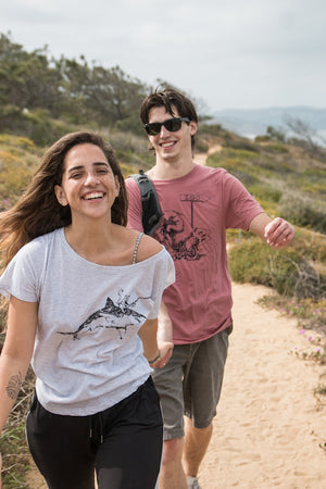 Couple Hiking Adventure Wearing Art T-Shirts