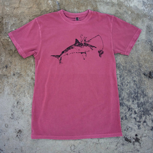 Cat Fishing on Great White Shark Tshirt Design