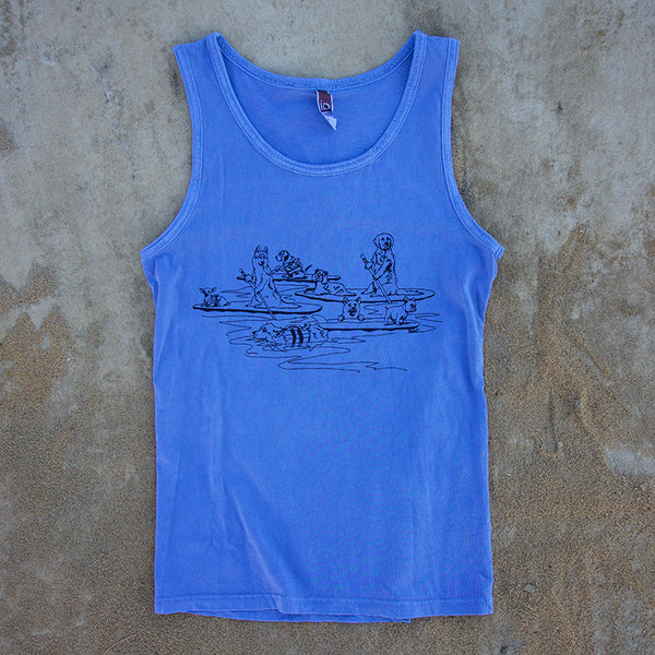 doggie paddle tank top in blue cotton