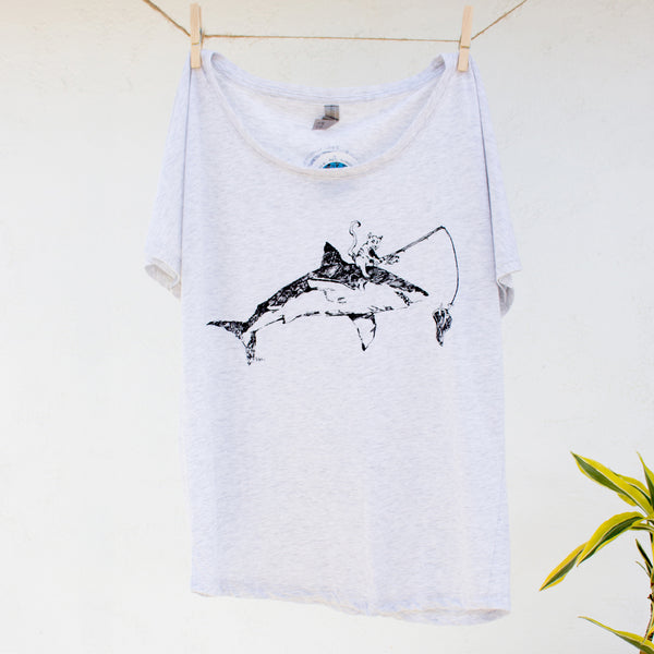 Cat Fishing on Great White Shark Tshirt Design